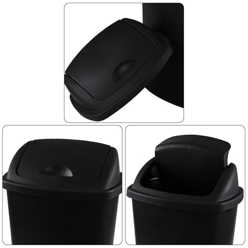 Set de 4 canecas de basura de plástico de 6 galones con tapa basculante, negro miniatura 3