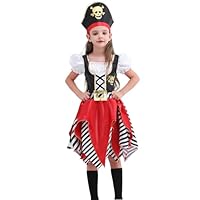 Wizland Girls Pirate Costume Buccaneer Princess Dress for Kids Pirate Lass Role Play Dress Up Set 7-8yrs