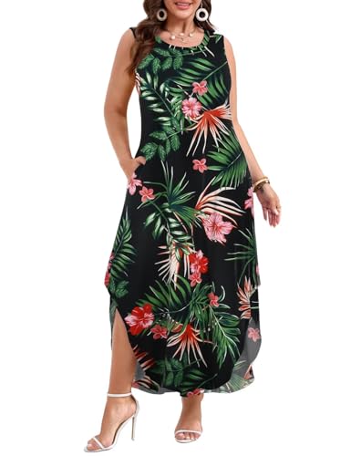 Image of JollieLovin Women Plus Size Summer Tank Maxi Dresses Sleeveless Causal V Neck Beach Long Dresses Swim Cover up (L-5X)