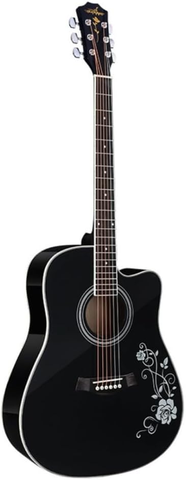 Acoustic Guitar, 40/41" for Beginners, Acoustic Guitar, Maple Top, Cutaway Guitar, Introductory Practice, Exquisite Rattan Pattern 41", Wisteria Flower Model, Black