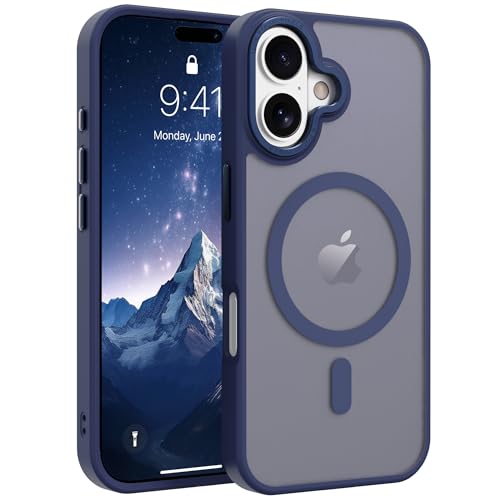 Image of Magnetic iPhone 16 case,Compatible with Magsafe, Military-Grade Protection,Slim Translucent Matte Shockproof with Anti-Scratch Anti-Fingerprint Phone Cover (Dark Blue, iPhone 16)