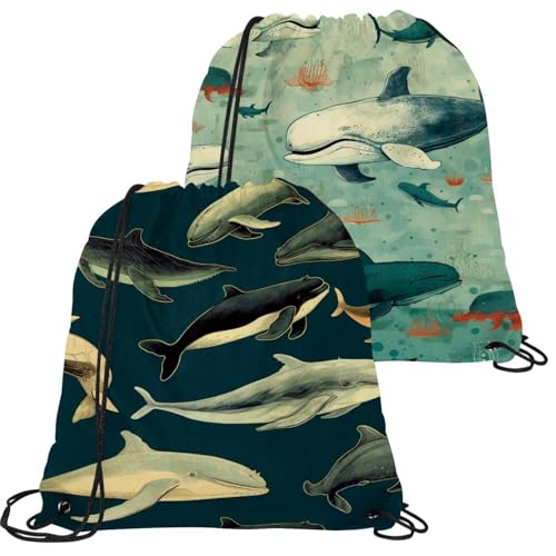 Sac à cordon de serrage étanche et pliable motif baleine pour sport homme et femme x2