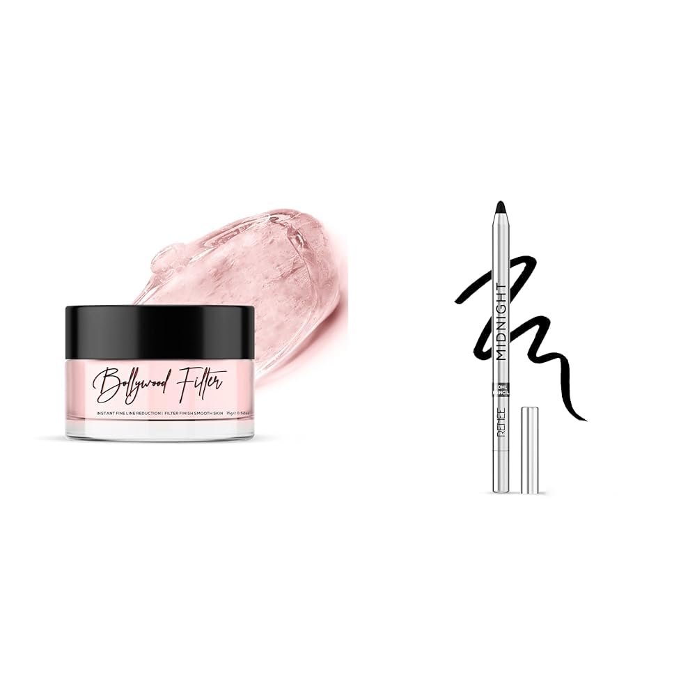 RENEE Bollywood Filter Face Primer 15gm and RENEE Midnight Kohl Pencil - Smudgeproof and Waterproof Kajal - 1.5Gm-image-6