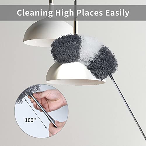 Image of Barebeauty Microfiber Feather Duster - an 100 inch Extendable and Bendable Long Handle Dusters for Dust and Cobweb Cleaning All-Round Home Cleaning, Grey