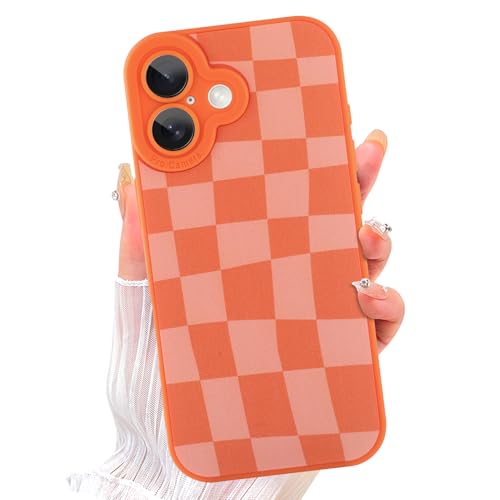 Image of ZIYE for iPhone 17 Case Orange Grids Plaid Checkerboard Pattern