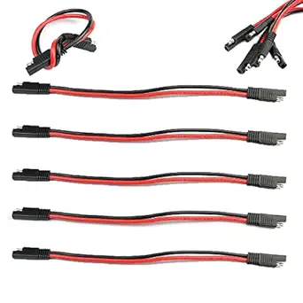 5 Pack 12 Gauge 2 Pin Quick Disconnect Polarized Wire Harness SAE Connector Bullet Lead Cable for Motorcycle Boat Car Tractor - 12in Red and Black Wire