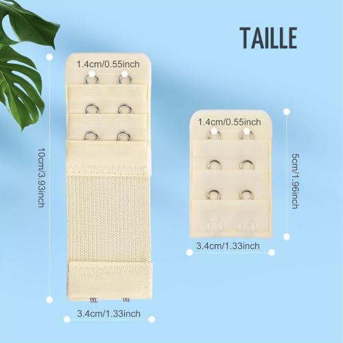 Bighan 8 pièces rallonges de soutien-gorge 2 crochets 3 rangées ensemble blanc, noir, Beige, couleur de peau, Extension de sangle de soutien-gorge douce et confortable – vue 2