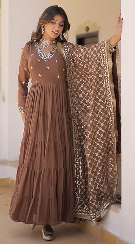 Image of Wedani Georgette Sequins Embroidered Work Anrakali Kurta Set for Women