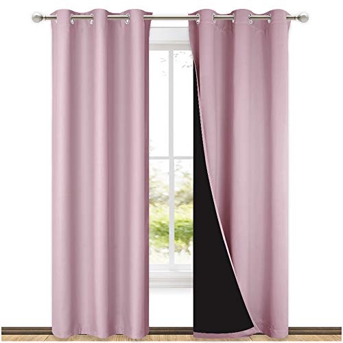 Image of NICETOWN Blackout Curtains 80 inches Long, 2 Pieces, 42 inch Wide Each Panel, Lavender Pink, Full Light Blocking Drapes with Black Liner for Nursery, Thermal Insulated Draperies for Hall, Villa