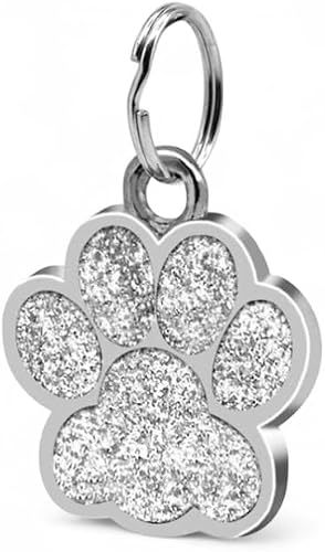 5 Pcs Zinc Alloy Metal Pet Tags With Footprint Lettering - Silver