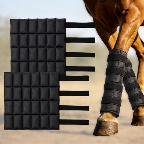 Horse Ice Boots 2 Pack Horse Leg Wraps for Injury Recovery & Post Exercise Therapy Full Leg Ice Pack Wraps with Adjustable Straps for Hock Ankle Knee Legs and Hooves (Black)