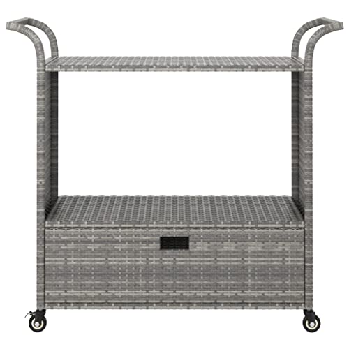 Carrito de bar con cajón de diseño exclusivo Mangloder en polirratán gris y acero reforzado 3