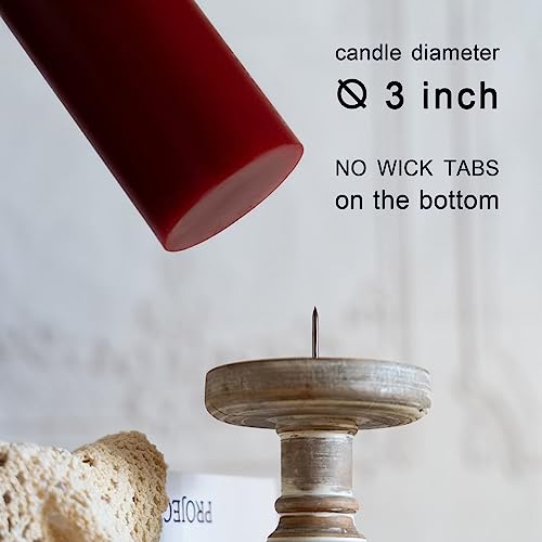 Mozeal 3 Inch X 4 Inch Hand-Poured Unscented Dark Red Pillar Candles,Dripless Candles Set Of 3,Smokeless,Clean Burning,Approx 60 Hours Burn Time,Dinner,Christmas And Home Decor(3 Inch Width Series) Bordeaux thumb #2