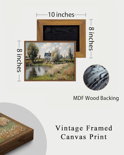 Image of KISSFOX Vintage Framed Wall Art Decor Countryside Landscape Pictures Wall Decor Rustic River Cottage Canvas Art Prints Modern Farmhouse Impressionist Paintings Artwork For Bedroom Living Room