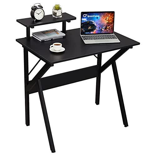 GreenForest Small Computer Desk 32 inch, Writing Gaming Desk with Moveable Shelf for Home Office Workstation, Black