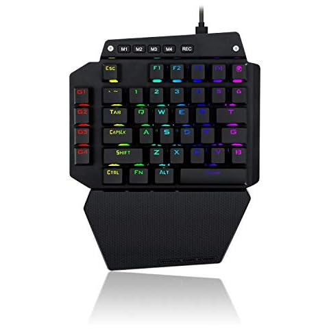 One Handed Mini Mechanical Gaming Keyboard, E-Yooso 44 Key with Macro Keys RGB LED Backlit Detachable Wrist Rest Wired KeyPad for PS4,PUBG/Wow/Dota/FPS/LOL/MOBA Game (DIY Clicky Blue Switch) Cover