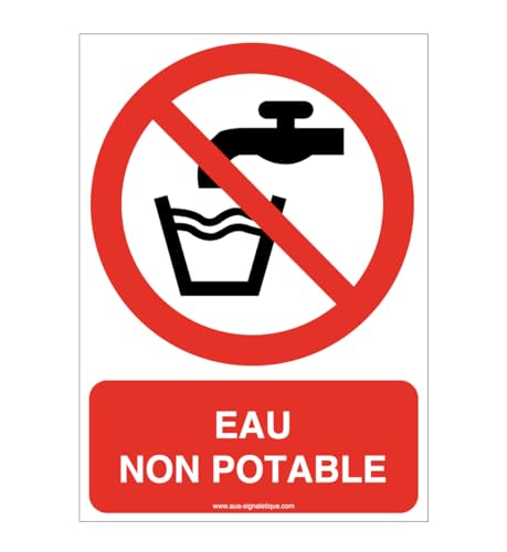 AUA SIGNALETIQUE - Autocollant Eau non potable P005-AI - 75x105 mm, Vinyl adhésif