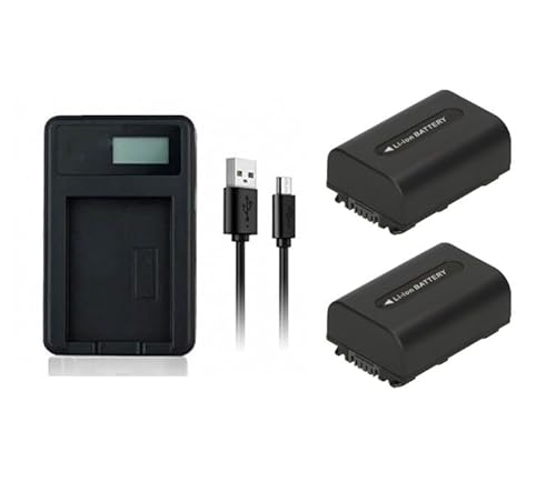 Qinoc 2 Pack NP-FV50 Battery + USB Charger for Sony HDR-CX540, HDR-CX550, HDR-CX560, HDR-CX570, HDR-CX580, HDR-CX590, HDR-CX610, HDR-CX620, HDR-CX625, HDR-CX630 Camera