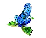 Lampwork COLLECTIBLE MINIATURE HAND BLOWN Art GLASS Blue Frog, Black dot FIGURINE