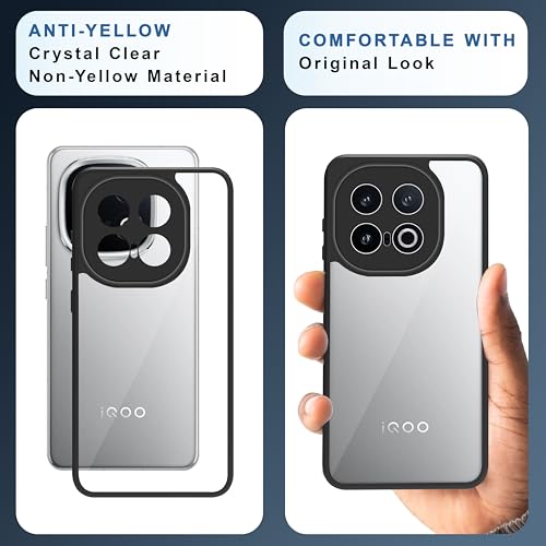 Image of CEDO Backcover for iQOO 13 (5G) | Camera Protection Bump Shockproof Edge | Ultra Hybrid Transparent Acrylic Clear TPU+PC Hard Backcase Cover (Black)