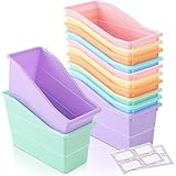 Blosssound 12 Set Book Bin with Label Stickers Book Box Baskets Plastic Stackable Organizing Bins Storage & Organization for Classroom Library Home School Supplies