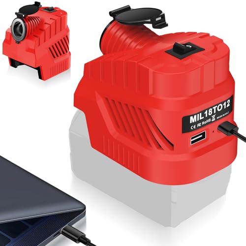 Car/Vehicle Refrigerator Power Supply for Milwaukee M18 18V Battery,Cigarette Lighter Interface,DC 12V Buck Converter Regulator,High Power 240W 20A,with USB A &Type C Port,for Golf Cart RC Car Truck