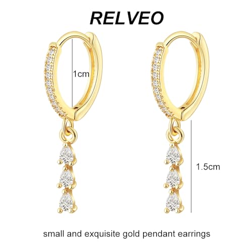 Gold/Silver Hoop Earrings for Women,Dainty 14k Gold/Silver Plated Small CZ Diamond Dangle Drop Earrings for Women Trendy Lightweight Jewelry Set3
