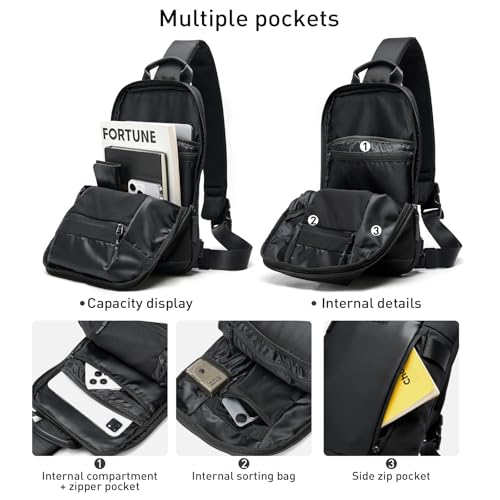 Sling Bag for Men Waterproof Crossbody Backpack Fit 9.7inch EDC Lightweight Daypack Minimalist Chest Shoulder bag for,Daily Use, Work, Travel,Sport3
