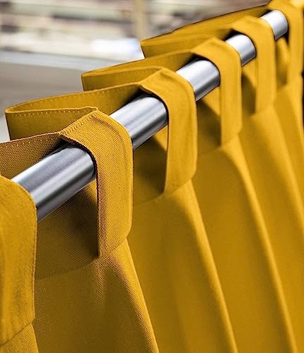 Image of THE LINEN COMPANY Extra Long Curtains 10 Feet, Solid Duck Canvas Cotton Curtains for Living Room & Hall, 10ft Set of 2, Mustard