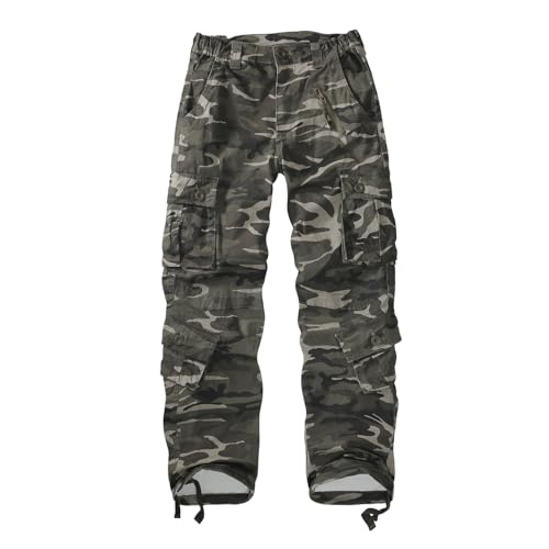 Sobrisah Camo Pants for Womens Casual Cargo Jeans Cotton Mid Rise Baggy Y2K Travel Streetwear with 9 Pockets