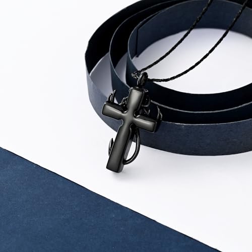 constantlife Cross Urn Necklace for Ashes for Women Men Fish Hook Memorial Pendant Deer Antler Cremation Jewelry Human Pet Ashes Holder Keepsake4