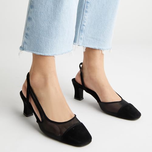 Image of MICIFA Slingback Heels for Women,Round Toe Chunky Heeled Pumps Ankle Strap Fashion Splicing Dress Shoes