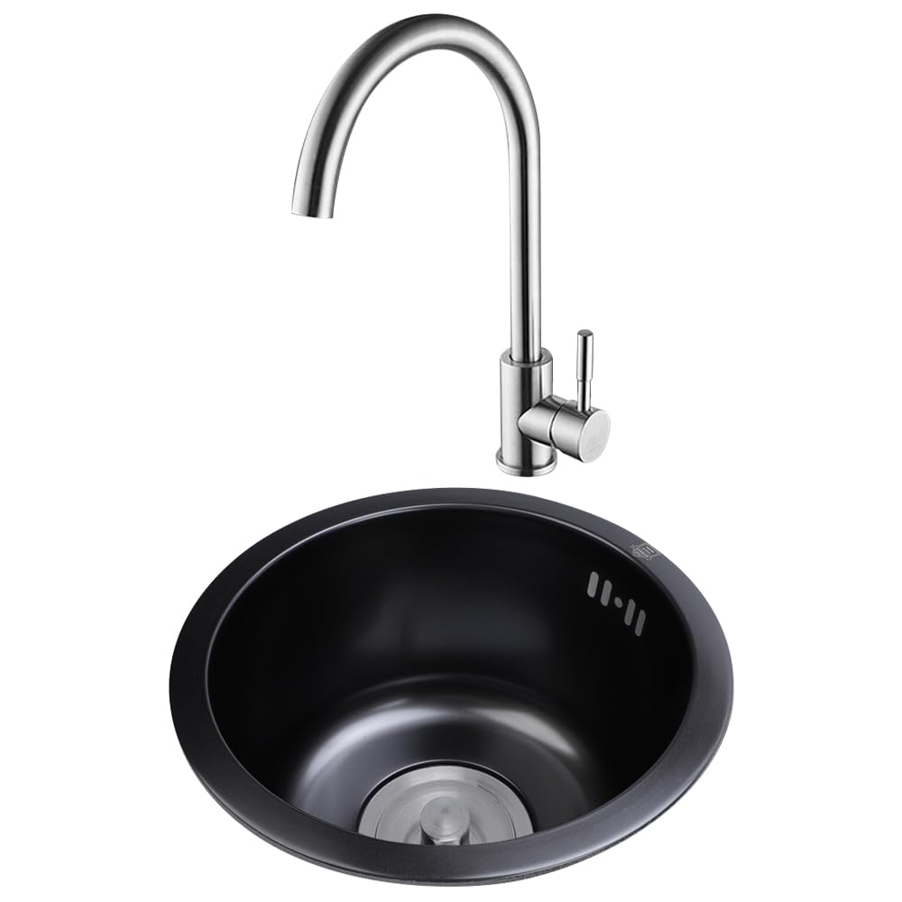 Lavello da Rotondo Singolo in Acciaio Inox, Diametro Esterno 42 cm. Lavello da Rotondo. Lavello da Sottotop (Nano Nero)