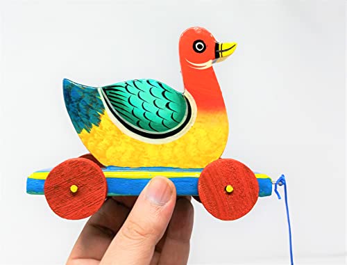 Image of A&A Kreative Box Wooden Pull Along Toy Encourage Walking, Build Gross Motor Skills and Hand-Eye Coordination Handcrafted by Indian Artisans for Kids Toddlers (Duck)