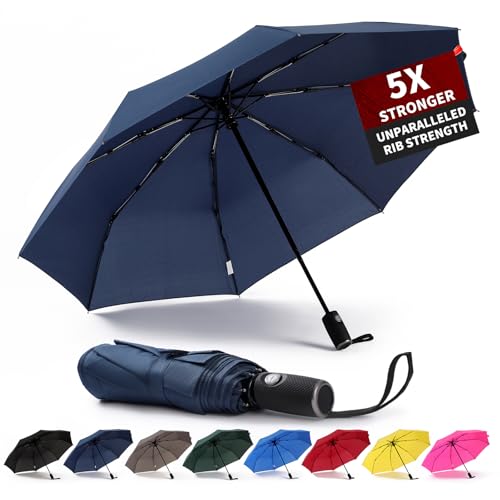 Anntrue Windproof Travel Umbrella, Auto Open Close Lightweight Compact Portable Backpack Folding Umbrella, Perfect for Car, Purse, Men and Women(Blue)