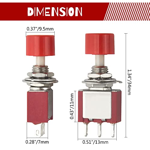 WMYCONGCONG 15 PCS SPDT Momentary Push Button Switch 3 Pin AC 2A 250V/ 5A 120V NO/NC, Red - Image 4