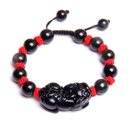 Betterdecor Feng Shui Black Obsidian Pi Yao Pi Xiu Bracelet Amulet for Wealth and Good Luck