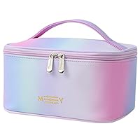 Meiyuuo Makeup Bag Large Cosmetic Bags for Women Girls Cute Travel Zipper Pouch Toiletry Organizer for Beauty Essentials Waterproof (Gradient Rainbow Pink)