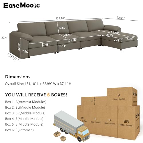 Image of EASE MOOSE Oversized Modular Sectional Sofa,Leather Sectional Couch with Deep Seat,Extra Large L Shaped Couch,Modern Comfy Scratch Resistant Faux Leather Material Sofa,Light Grey