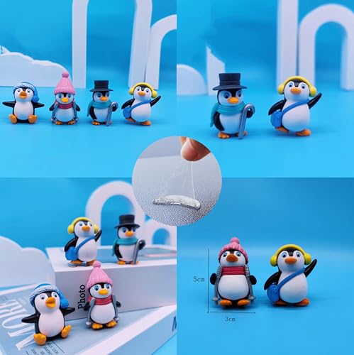 Image of 4PCS Mini Penguin Figurines Set, Cute Resin Penguin Decorations with Winter Hats, Scarf, Earmuffs & Cane, Christmas Village Accessories, Fairy Garden Miniatures, Desk Shelf Home Decor