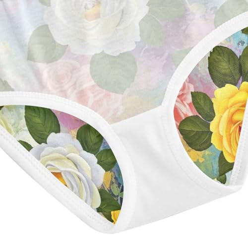 White Roses Green Leaves Panties for Girls, Toddler Girl Panties, Cotton Girls Underwear, 2–8 Years4