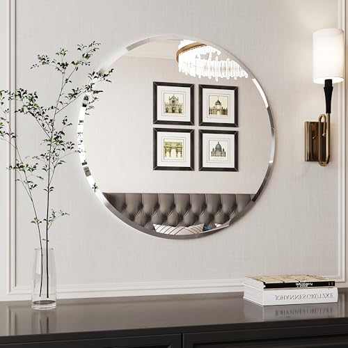 Nano Glass Circular Mirror,Circle Mirror 30 inch,Large Round Mirrors for Wall Decor, Round Vanity Mirror,Espejo Redondo