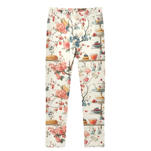 Tea Table Afternoon Tea Floral Flowers Girls Leggings Kids Yoga Pants Dance Active Tights 4T