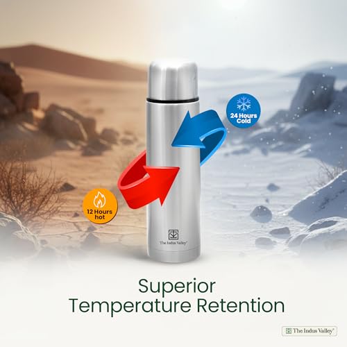 Image of The Indus Valley 1 Litre Stainless Steel Vacuum Insulated Bullet Flask with Flip Lid - Double Wall, Keeps Drinks Hot & Cold, Leak-Proof, Rust-Proof for School, Office, Gym & Travel