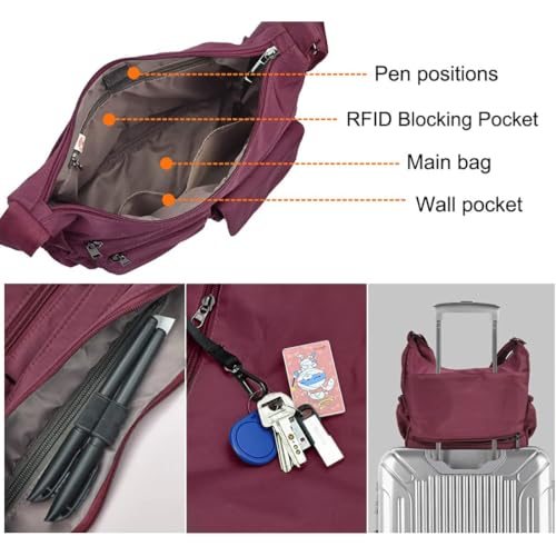 Image of VOLGANIK ROCK RFID Anti Thief Crossbody Bag for Women Waterproof Shoulder Bag Messenger Bag Casual Nylon Purse Handbag