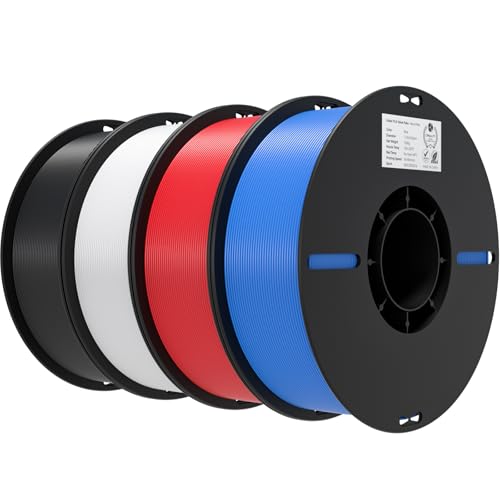 Creality 3D Printer Filament 1.75mm 4KG, PLA Filament Bulk +/- 0.02mm, 4 Pack 1kg Spool(2.2lbs) 3D Printing Filament Fits for Most FDM 3D Printers, Black White Blue Red