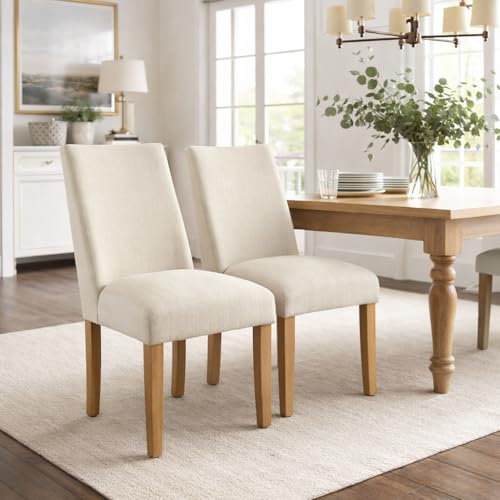 Image of HomePop Modern Curved Back Dining Chair - Cream Textured Linen (Single Pack)