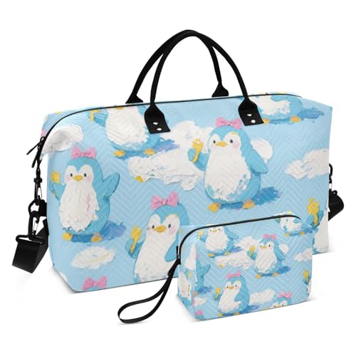Cute Cartoon Blue Penguin Decorative Travel Weekender Gear Bag Gym Duffel Bag with Adjustable Strap for Hiking Large Capacity bolso para viajar