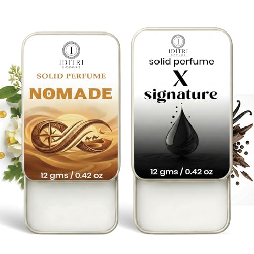 Image of IDITRI EXPORT Solid Perfume |x signature&Nomade Alcohol Free Wax Perfume Balm, Long Lasting | Pocket Tin 12g, Pack Of 2| Non Greasy Smooth Glide, Travel Friendly Men And Women