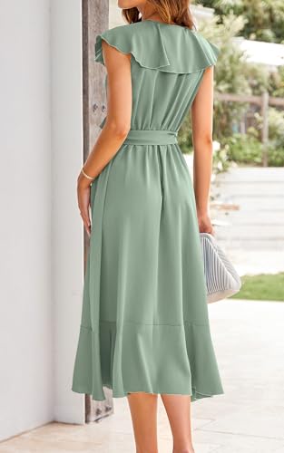 Image of PRETTYGARDEN Women's 2023 Summer Wrap Maxi Dress Casual Boho Deep V Neck Short Sleeve Ruffle Hem Split Beach Long Dresses